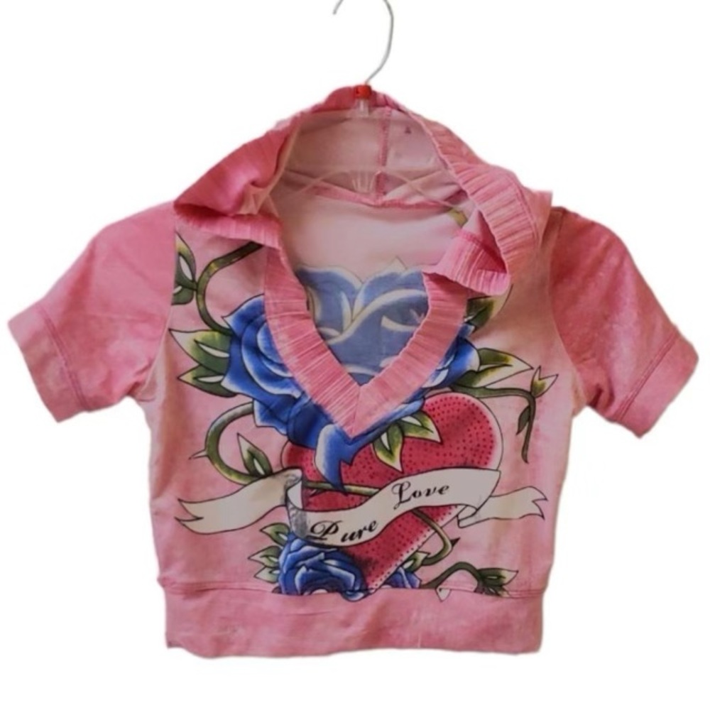 Ed hardy like pink graphic top